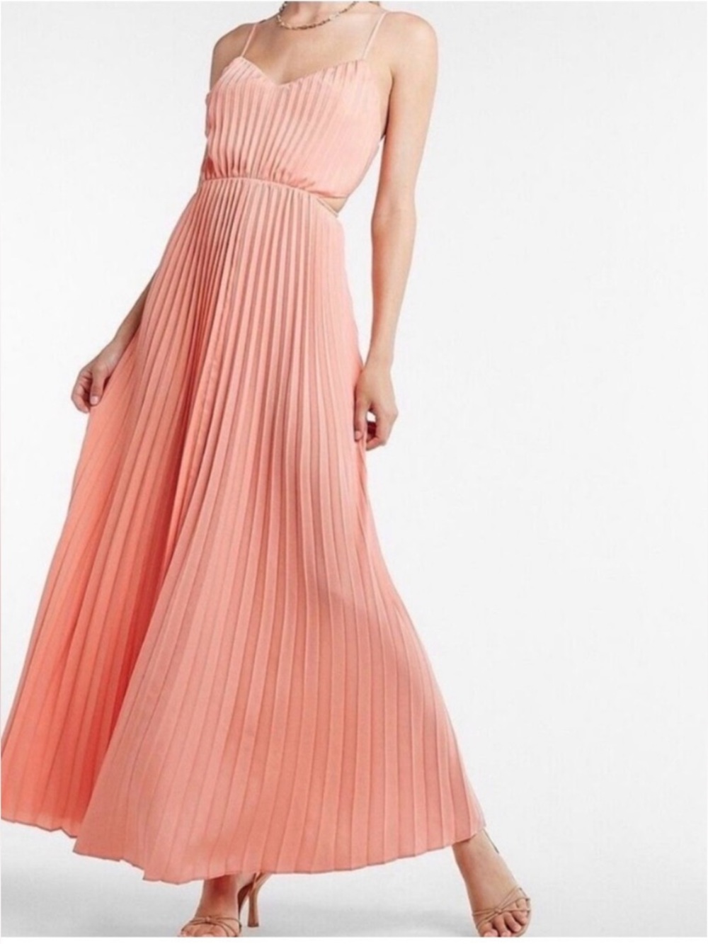 Express Peach Summer Goddess style Pleated Maxi Dress with cutout sides  Size XL